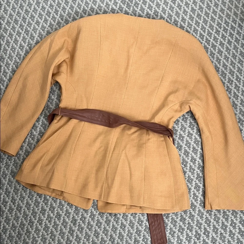 Worthington Camel Blazer with Chocolate Belt Dolman Sleeves